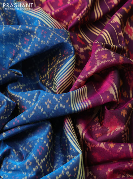 Rajkot patola silk saree cs blue and deep purple with allover ikat weaves and long zari woven border