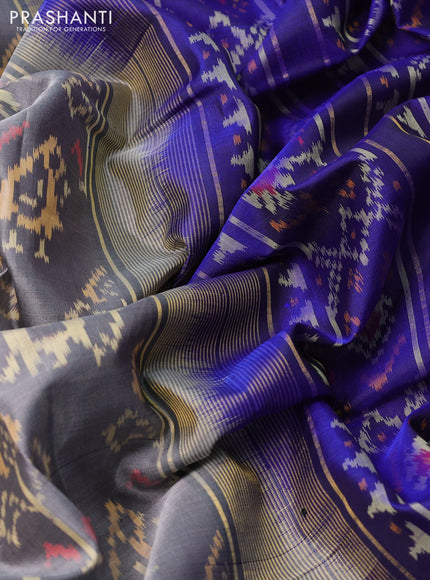 Rajkot patola silk saree grey and blue with allover ikat weaves and zari woven border