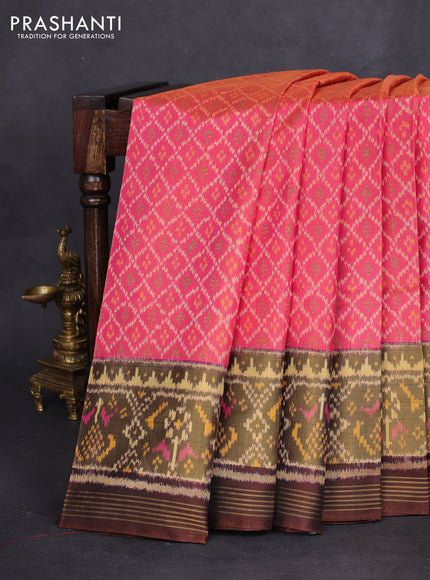 Rajkot patola silk saree dual shade of pink and brown with allover ikat weaves and long zari woven border