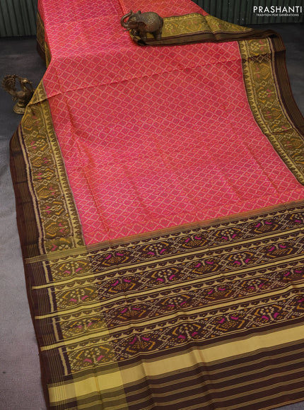 Rajkot patola silk saree dual shade of pink and brown with allover ikat weaves and long zari woven border