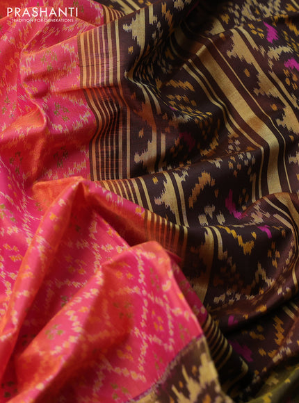 Rajkot patola silk saree dual shade of pink and brown with allover ikat weaves and long zari woven border