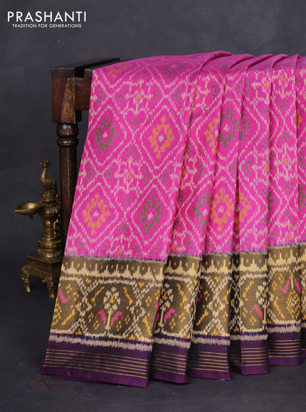 Rajkot patola silk saree pink and deep jamun with allover ikat weaves and long zari woven border