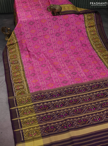 Rajkot patola silk saree pink and deep jamun with allover ikat weaves and long zari woven border
