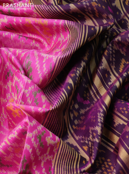 Rajkot patola silk saree pink and deep jamun with allover ikat weaves and long zari woven border