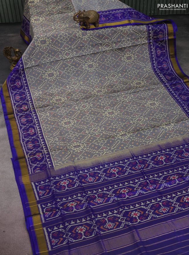 Rajkot patola silk saree grey and blue with allover ikat weaves and zari woven border