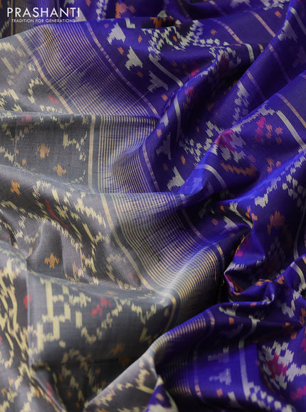 Rajkot patola silk saree grey and blue with allover ikat weaves and zari woven border