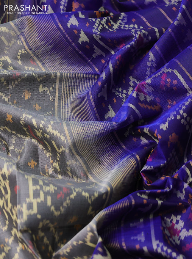 Rajkot patola silk saree grey and blue with allover ikat weaves and zari woven border