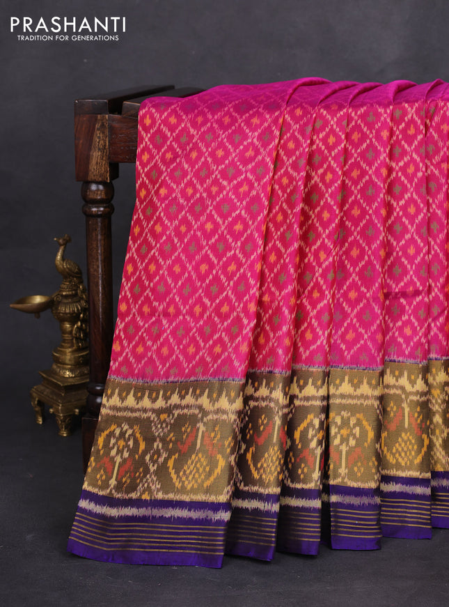 Rajkot patola silk saree pink and blue with allover ikat weaves and long zari woven border