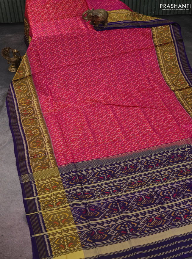 Rajkot patola silk saree pink and blue with allover ikat weaves and long zari woven border