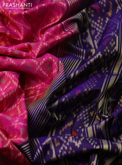 Rajkot patola silk saree pink and blue with allover ikat weaves and long zari woven border