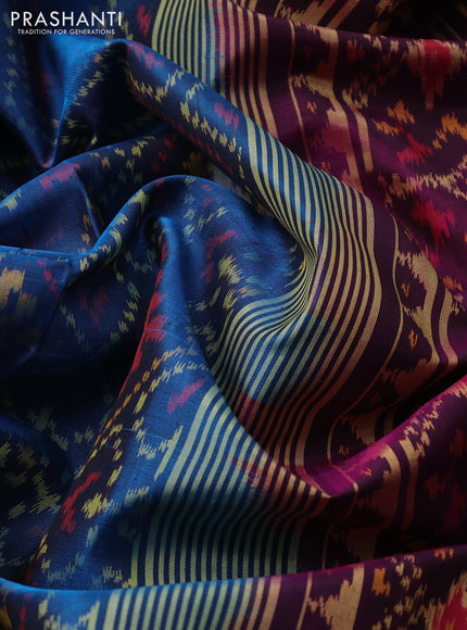 Rajkot patola silk saree cs blue and dark magenta pink with allover ikat weaves and long zari woven border