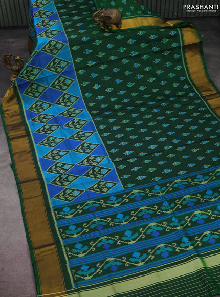 Rajkot patola silk saree green with allover ikat butta weaves and zari woven border