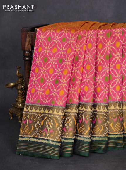 Rajkot patola silk saree dual shade of pink and green with allover ikat weaves and long zari woven border