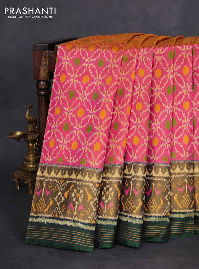 Rajkot patola silk saree dual shade of pink and green with allover ikat weaves and long zari woven border