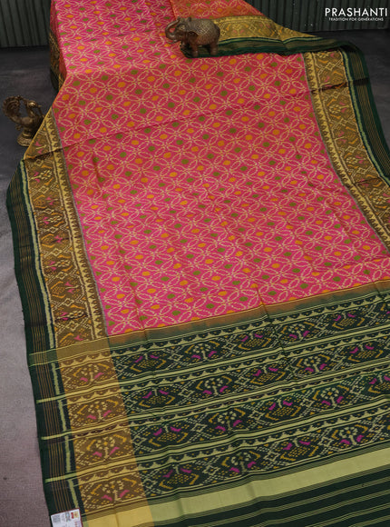 Rajkot patola silk saree dual shade of pink and green with allover ikat weaves and long zari woven border