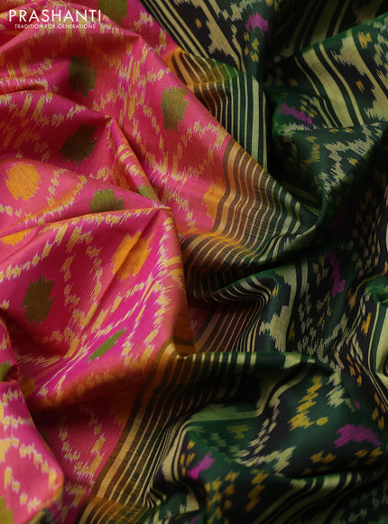 Rajkot patola silk saree dual shade of pink and green with allover ikat weaves and long zari woven border