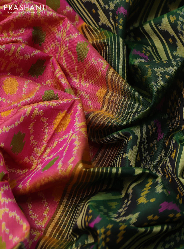 Rajkot patola silk saree dual shade of pink and green with allover ikat weaves and long zari woven border