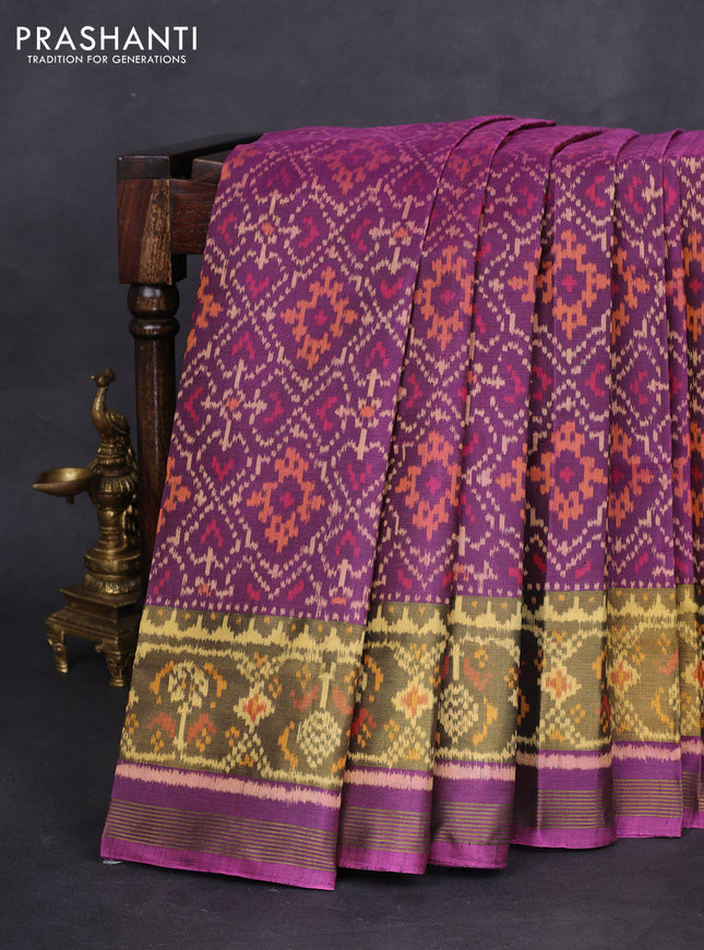 Rajkot patola silk saree purple shade with allover ikat weaves and long zari woven border