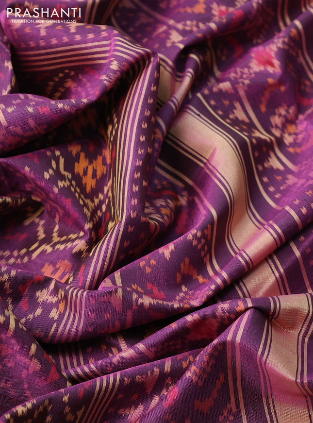 Rajkot patola silk saree purple shade with allover ikat weaves and long zari woven border