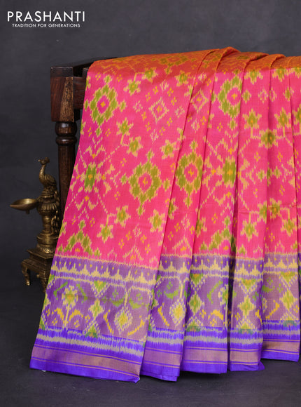 Rajkot patola silk saree dual shade of pink and blue with allover ikat weaves and long zari woven border