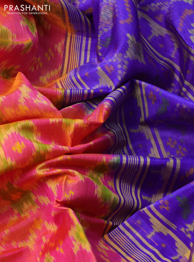 Rajkot patola silk saree dual shade of pink and blue with allover ikat weaves and long zari woven border