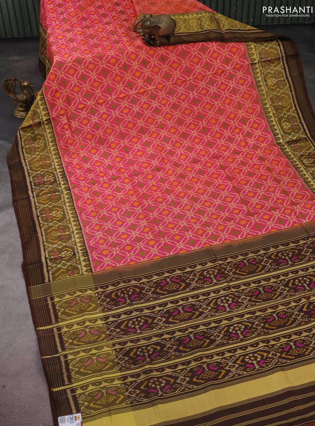 Rajkot patola silk saree dual shade of pink and brown with allover ikat weaves and long zari woven border