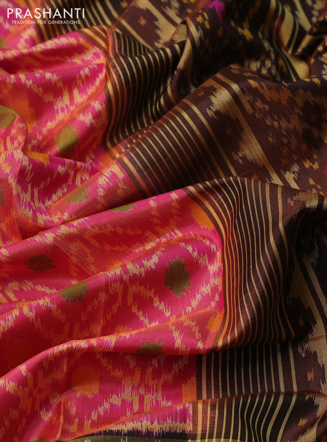 Rajkot patola silk saree dual shade of pink and brown with allover ikat weaves and long zari woven border