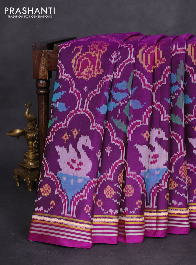 Rajkot patola silk saree deep purple with allover ikat weaves and simple border