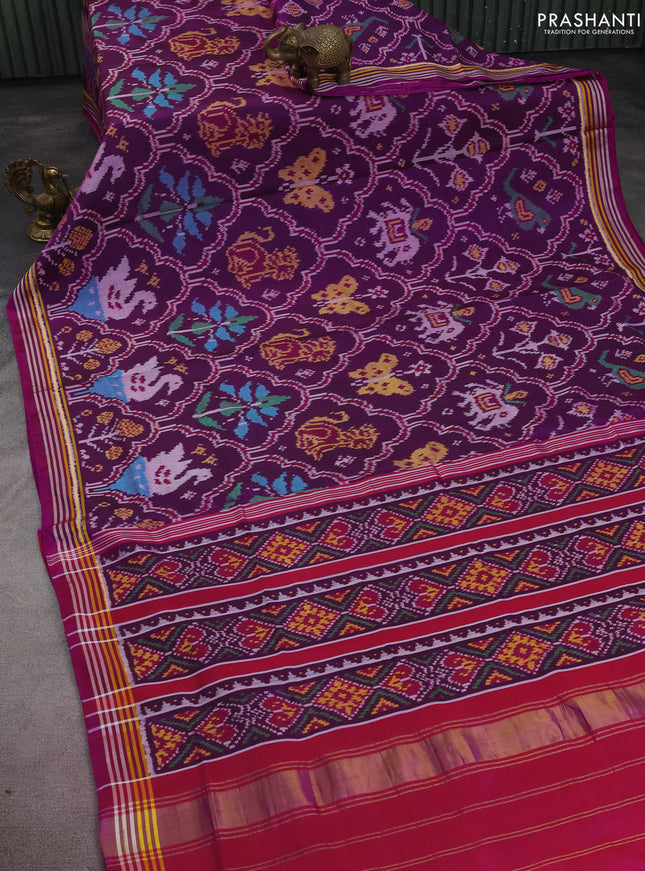 Rajkot patola silk saree deep purple with allover ikat weaves and simple border