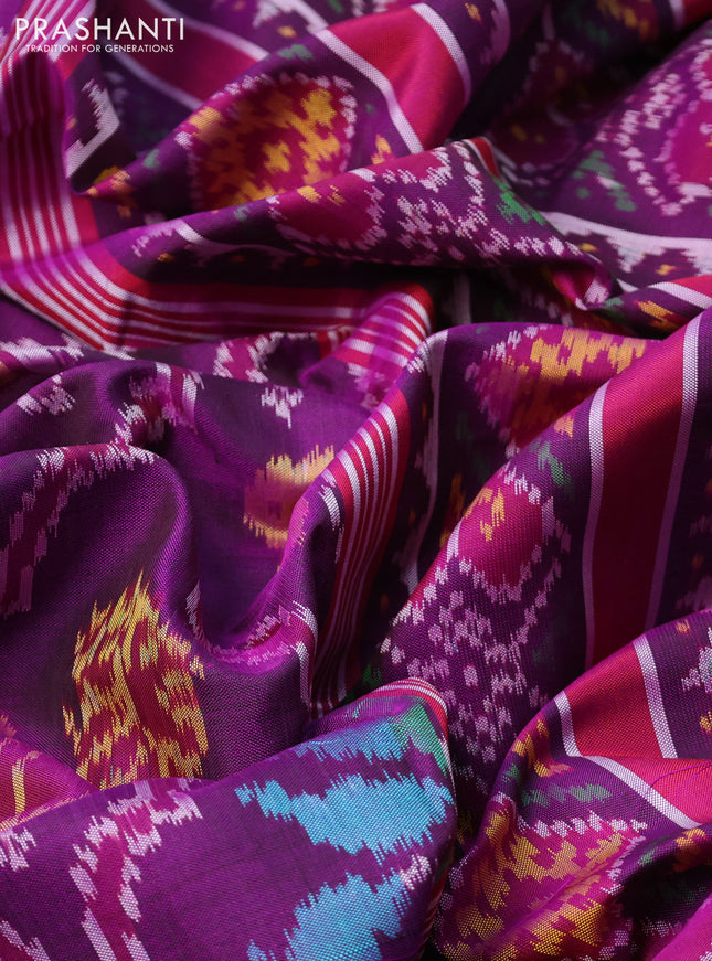 Rajkot patola silk saree deep purple with allover ikat weaves and simple border