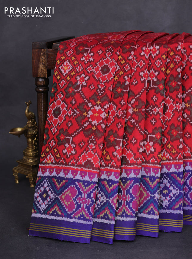 Rajkot patola silk saree maroon and blue with allover ikat weaves and simple zari border