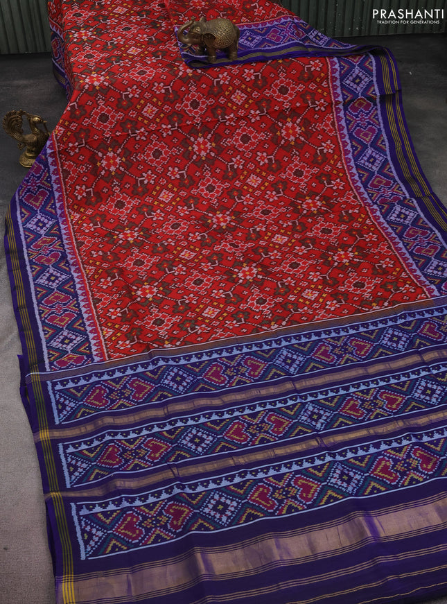 Rajkot patola silk saree maroon and blue with allover ikat weaves and simple zari border