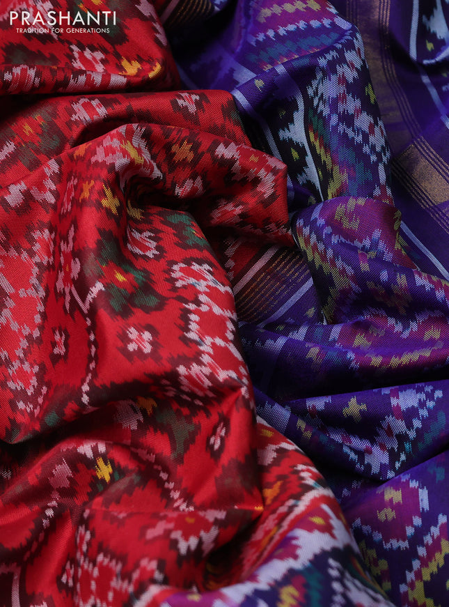 Rajkot patola silk saree maroon and blue with allover ikat weaves and simple zari border