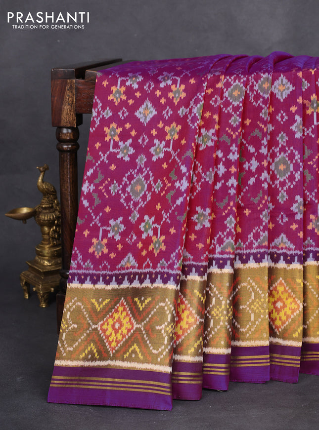 Rajkot patola silk saree dark pink and deep purple with allover ikat weaves and long zari woven border