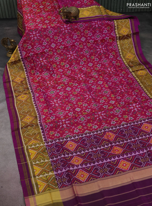 Rajkot patola silk saree dark pink and deep purple with allover ikat weaves and long zari woven border