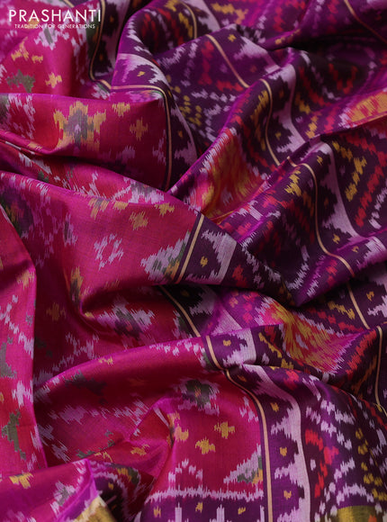 Rajkot patola silk saree dark pink and deep purple with allover ikat weaves and long zari woven border