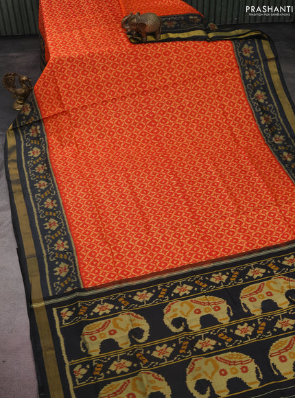 Rajkot patola silk saree orange and black with allover ikat weaves and zari woven border