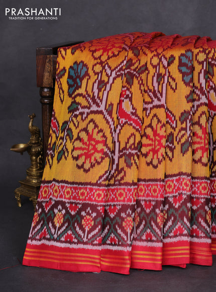 Rajkot patola silk saree yellow and red with allover ikat weaves and zari woven simple border