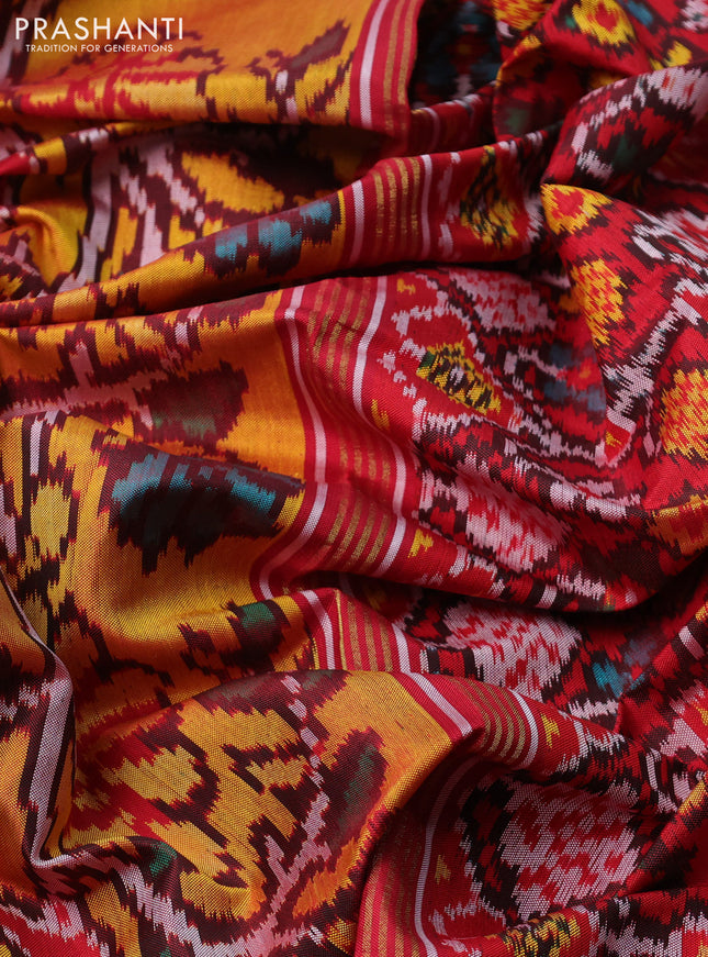Rajkot patola silk saree yellow and red with allover ikat weaves and zari woven simple border