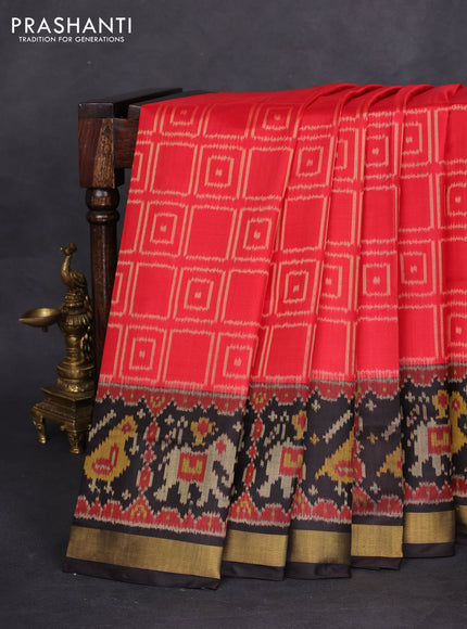 Rajkot patola silk saree red and black with allover ikat weaves and zari woven border