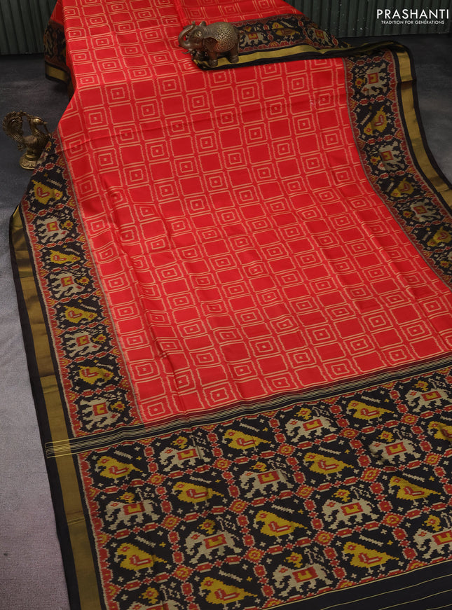 Rajkot patola silk saree red and black with allover ikat weaves and zari woven border