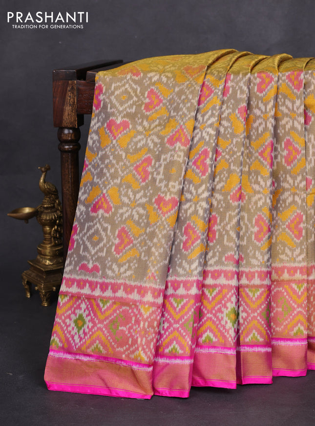 Rajkot patola tissue silk saree dual shade of grey and pink with allover ikat weaves and zari woven border