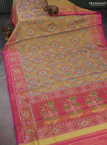 Rajkot patola tissue silk saree dual shade of grey and pink with allover ikat weaves and zari woven border