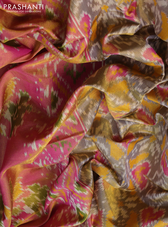 Rajkot patola tissue silk saree dual shade of grey and pink with allover ikat weaves and zari woven border