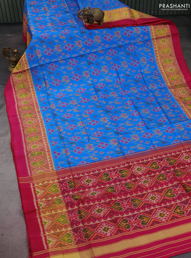 Rajkot patola silk saree cs blue and pink with allover ikat weaves and long zari woven border