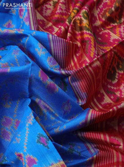 Rajkot patola silk saree cs blue and pink with allover ikat weaves and long zari woven border