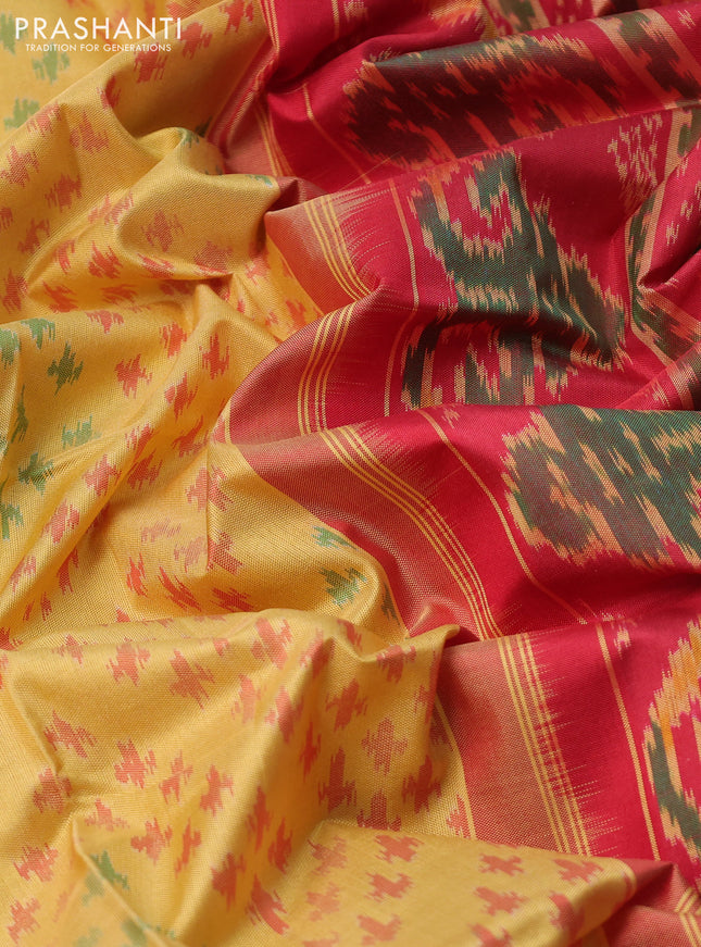 Rajkot patola silk saree pale yellow and red with allover ikat weaves and zari woven border
