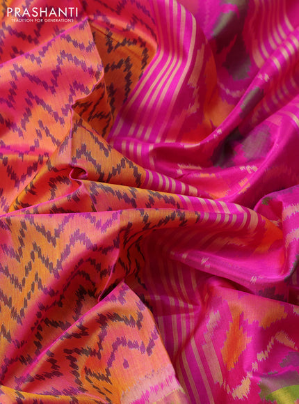Rajkot patola silk saree dual shade of mustard yellow and pink with allover ikat weaves and long zari woven border