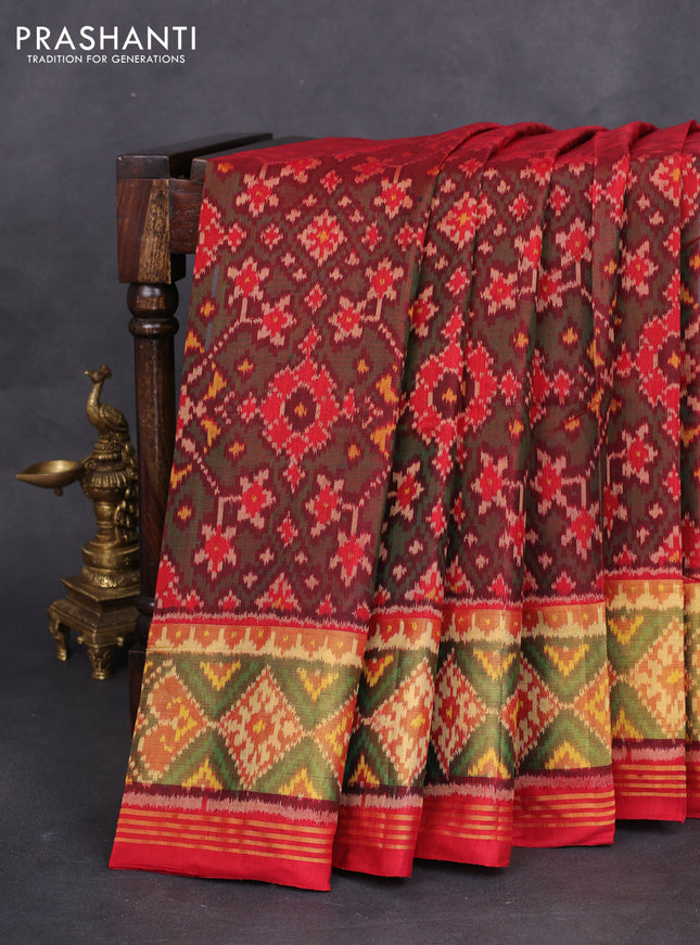 Rajkot patola silk saree dual shade of maroon and red with allover ikat weaves and long zari woven border