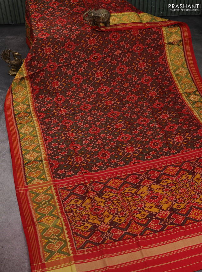 Rajkot patola silk saree dual shade of maroon and red with allover ikat weaves and long zari woven border